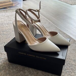 Lulu's White Ankle Strap Block Heels